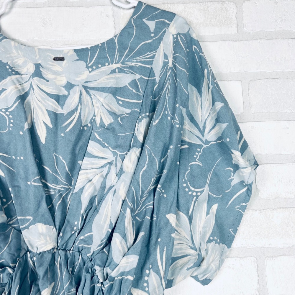 ONeill Womens XS Blue Tropical Floral Surplice V-Neck Dolman Sleeve Peplum Top - Picture 6 of 12
